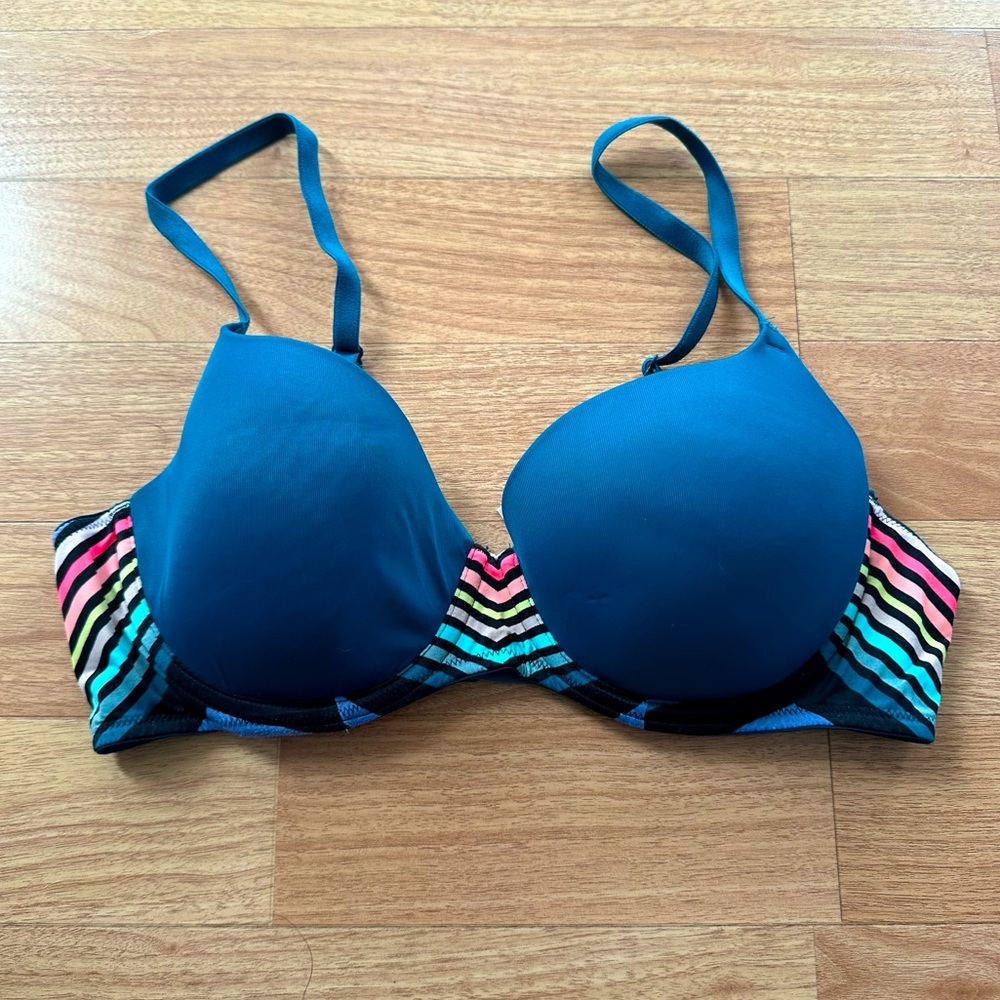 PINK Teal Rainbow Lightly Lined Bra